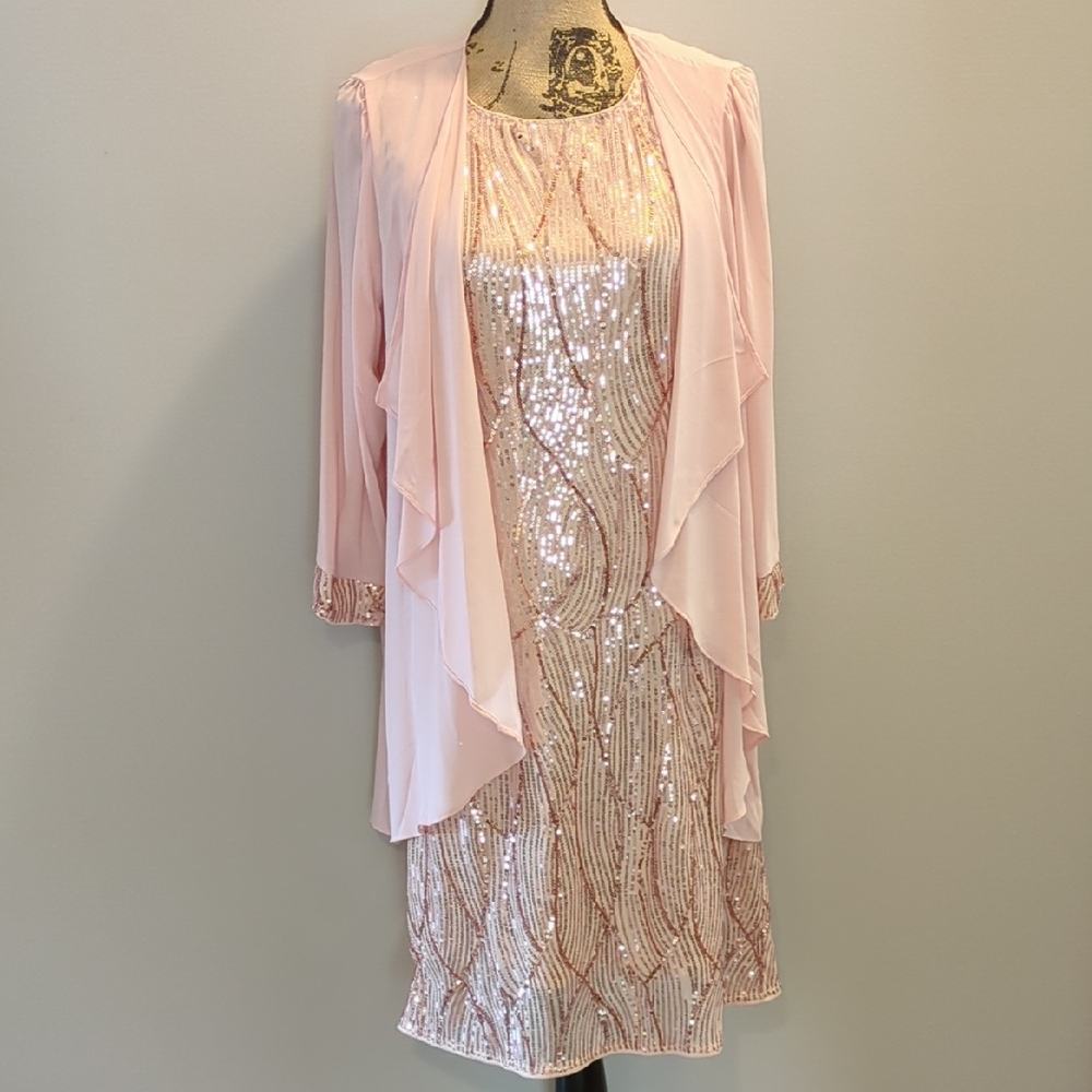 Grace Karin Pink Sequin Midi Dress with Jacket